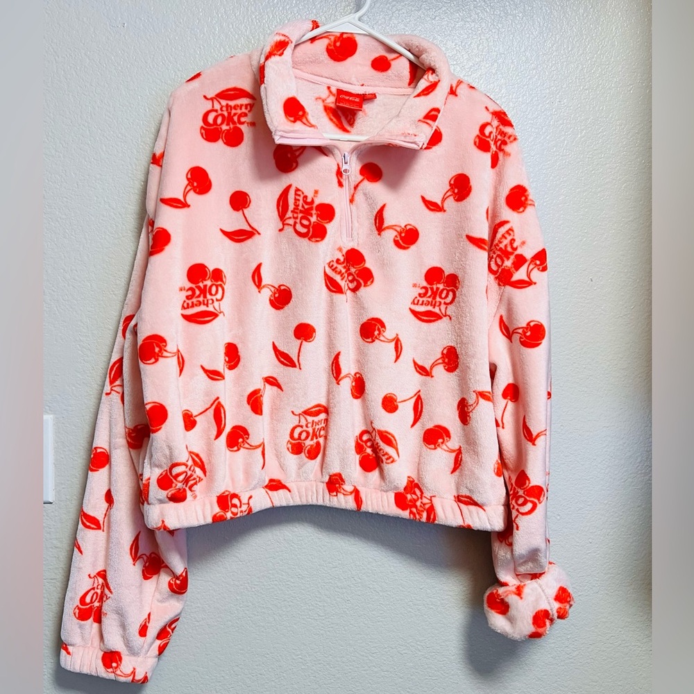 Coca-Cola Cherry Print Fleece Pullover Jacket.  Size Large.  NWOT